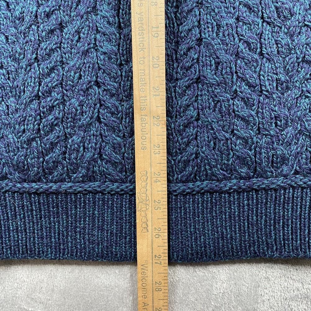 Kent Wang Hoodie Sweater Mens L Blue Merino‎ Wool Cable Knit Speckled Full Zip - Picture 10 of 10